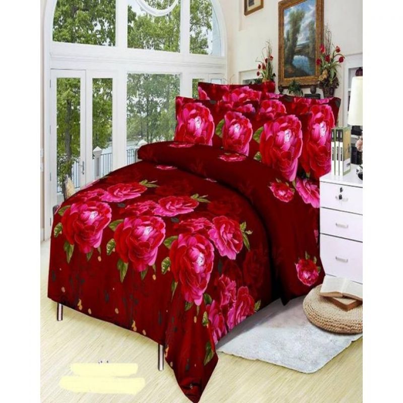 Multicolor 3D Cotton Bedsheet Set - 3 Pcs